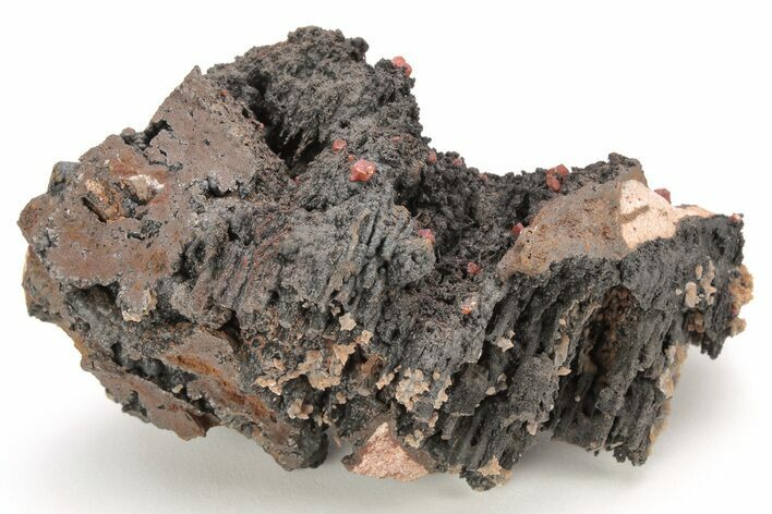 Small, Red Vanadinite Crystals on Manganese Oxide - Morocco #212008